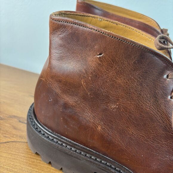 J.Crew Mens 7 D Vibram Sole Leather Chukka Boots Brown Lug Sole 86008 main image 9
